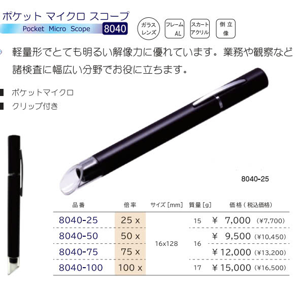 KÍNH LÚP CẦM TAY LEAF POCKET MICRO SCOPE 8040-25, 8040-50, 8040-75, 8040-100