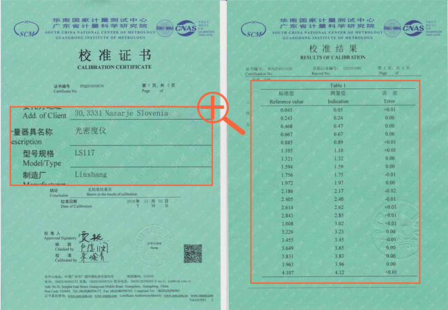 Calibration report Calibration report