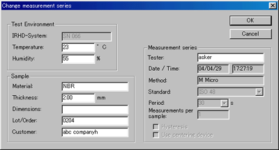 Measurement series selection window