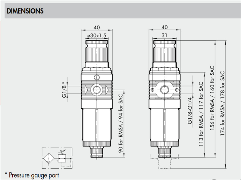 Bộ lọc điều khiển FILTER-REGULATOR Metal Work 5105001, 5105002, 5105003, 5105004, 5105005, 5105006, 5105007